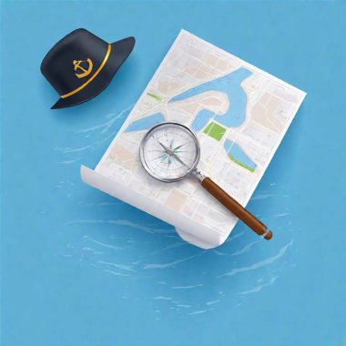 map of the compass and map of the world. 3 d illustration clipart