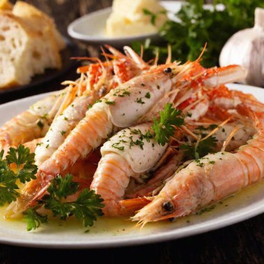 delicious grilled shrimp with garlic and parsley clipart