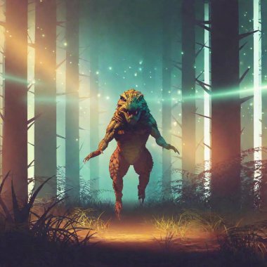 digital painting of a monster in the forest, 3 d illustration. digital artwork. clipart