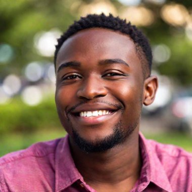 close up portrait of young african man smiling outdoors clipart