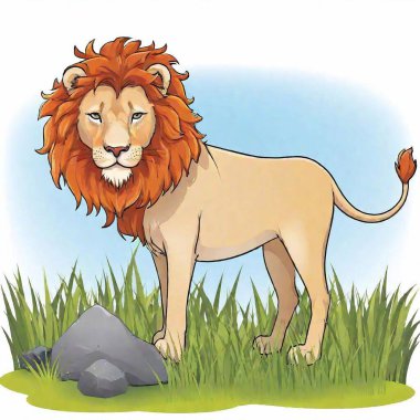 childish drawing of a lion in the savannah clipart