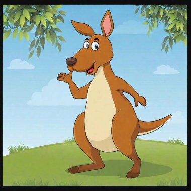 cartoon happy kangaroo on the grass - illustration for children clipart