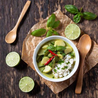 bowl of fresh vegetable soup with avocado and lime. healthy eating. clipart