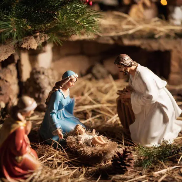 Extreme Close Flatlay Polish Christmas Eve Nativity Scene Focusing Textures — Stock Photo, Image