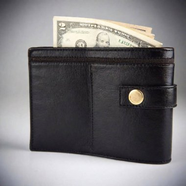 leather purse with money, wallet clipart