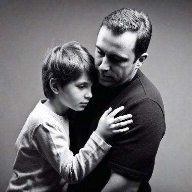 male adult comforting male child female adult comforting female child greyscale image simple design clipart