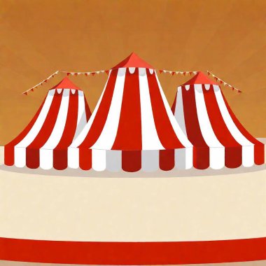 vector red and white carnival tent canopy with strings of colorful triangular flags clipart