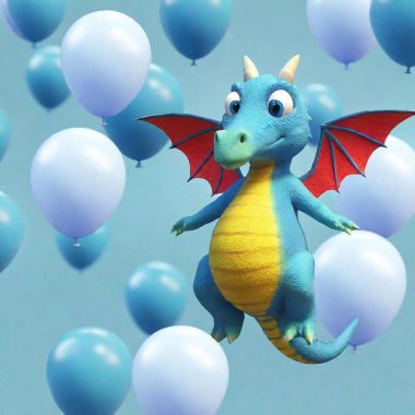 cartoon dragon with balloon clipart