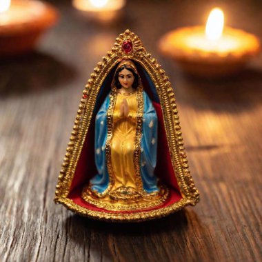 the statue of the virgin mary with a candle clipart