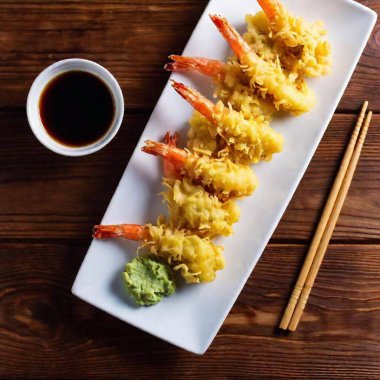 fried sushi roll with shrimp and soy sauce clipart