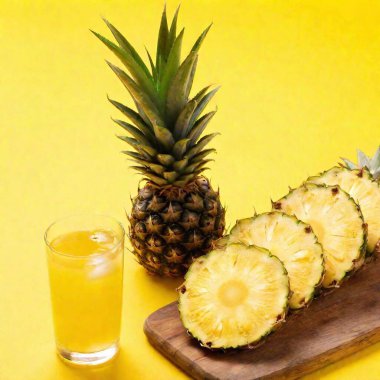 fresh pineapple with juice on wooden background clipart