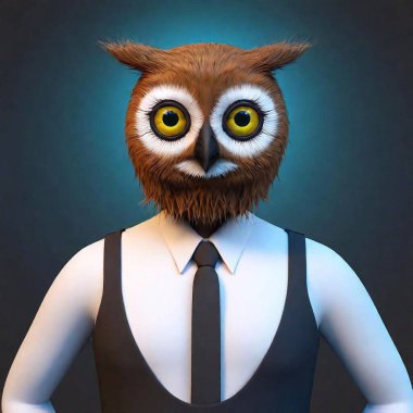 illustration of an owl wearing a black suit. clipart