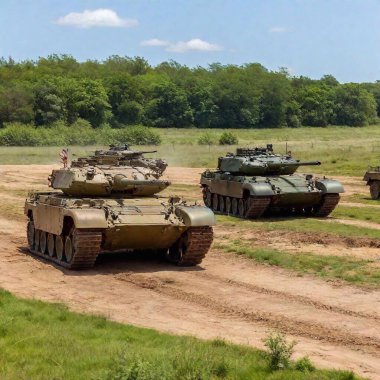 3 army tanks in a field clipart