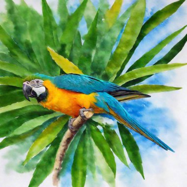 watercolor macaw parrot on a branch clipart