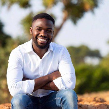 portrait of a handsome black man in a park clipart