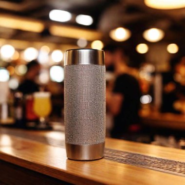 cylindrical portable speaker in the bar next to the cocktails clipart