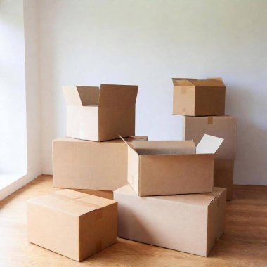 boxes and stack of boxes for moving in a new apartment clipart