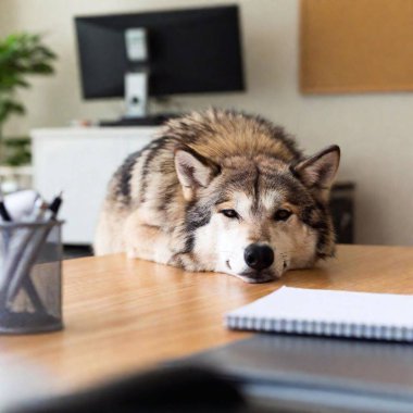 a wolf asleep at a desk clipart