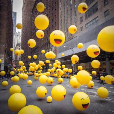 happy smiling balloons in the city clipart