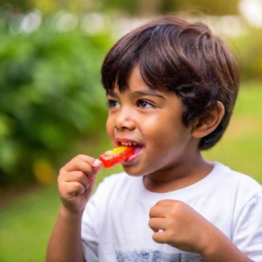 boy eating red watermelon clipart