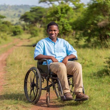 happy african guy smiling in wheelchair with camera clipart