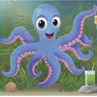 illustration of a cartoon octopus with a cocktail clipart