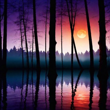 illustration of a beautiful landscape with a lake clipart