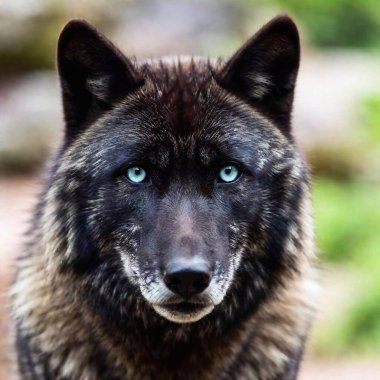 close up of a beautiful black wolf clipart