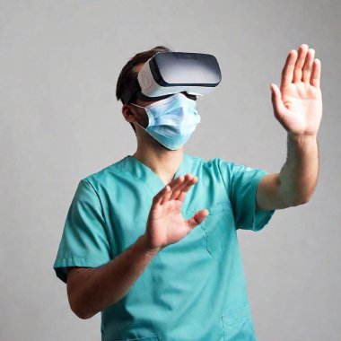 male doctor in a protective uniform, virtual reality clipart