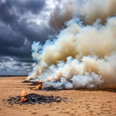 A WORLD WAR 2 NORMANDY BEACH BATTLEFIELD FILLED WITH BLACK SMOKE, FIRE EXPLOSIONS AND BLAZING BULLETS HORIZONTAL VIEW clipart