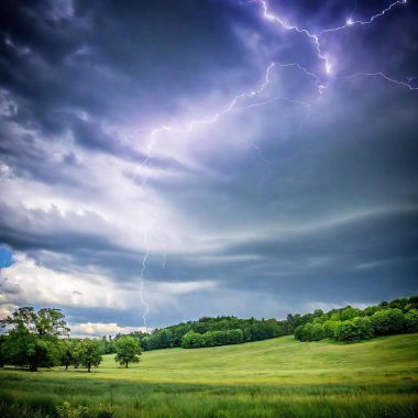 storm clouds over a green field clipart