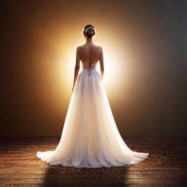 create a photorealistic full-body shot of a bride wearing a long mermaid white dress covered in glitter at her wedding ceremony, ultrarealistic, 8K, ultra detailed, exquisite detail,  30 megapixels, CanonEOS 5D Mark IV DSLR, sharp focus, intricate clipart