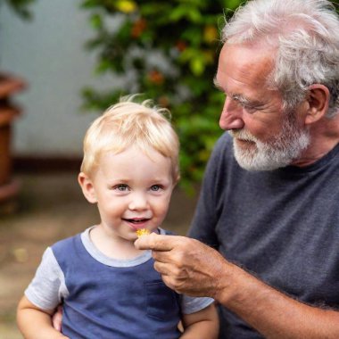 father and son playing with a toy clipart