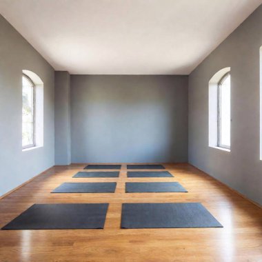 empty yoga studio interior design, 3 d illustration clipart