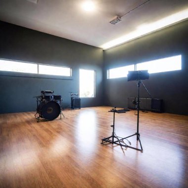 wide angle of sound stage studio in medium to dark color tones without people landscape format clipart