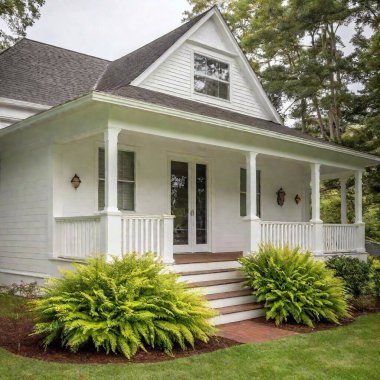 white brick house with two porch and two windows clipart