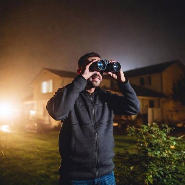 a man with a binoculars in the night clipart