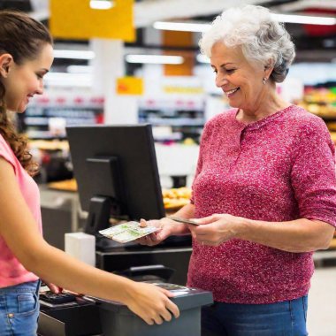 woman paying for payment with credit card at supermarket clipart