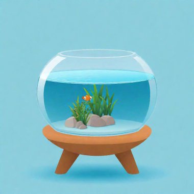 aquarium with fish in glass bowl. 3 d render. clipart