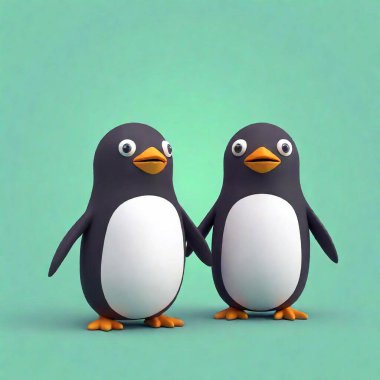 cute black penguin with a white background. 3 d render illustration clipart