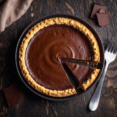 sliced chocolate tart flat lay clipart