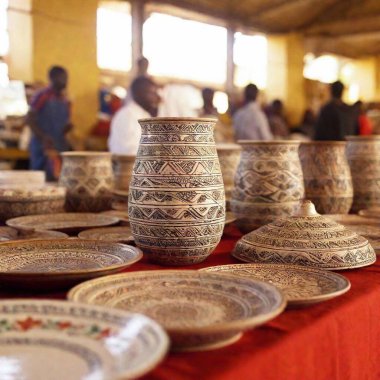 traditional pottery in a market clipart