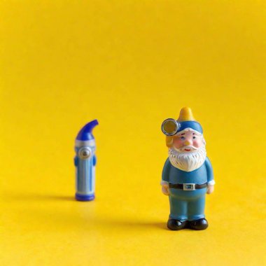 miniature figurine, toy, yellow and blue background. clipart