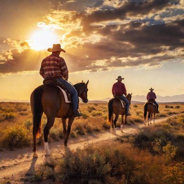 cowboys riding into sunset clipart