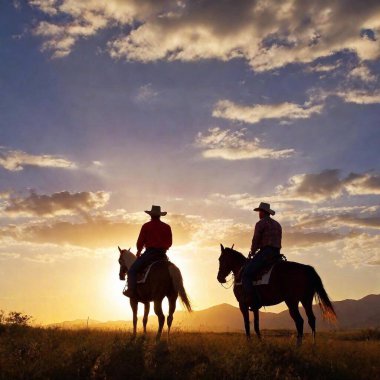 cowboys riding into sunset clipart