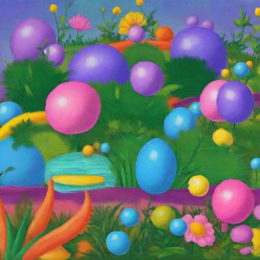 easter eggs with a nest of grass on a green background clipart