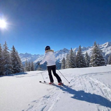 young woman skiing in winter clipart