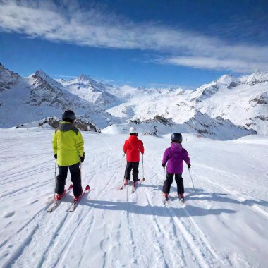 children on skis, switzerland, san bernardino clipart