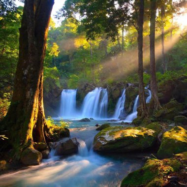 beautiful waterfall in the forest clipart