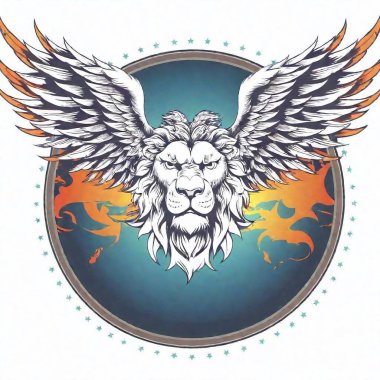 illustration winged lion made of fire flying above earth clipart